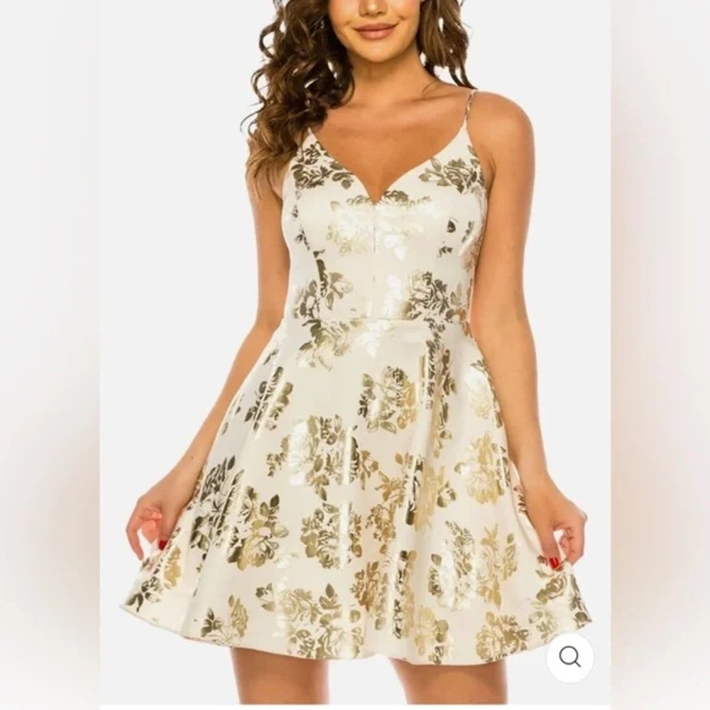 Elegant Gold Floral Dress